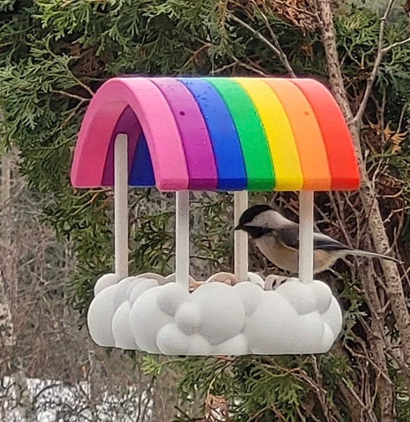 3D Printed Rainbow Cloud Hanging Bird Feeder | Garden Decor | Bird Lover Gift