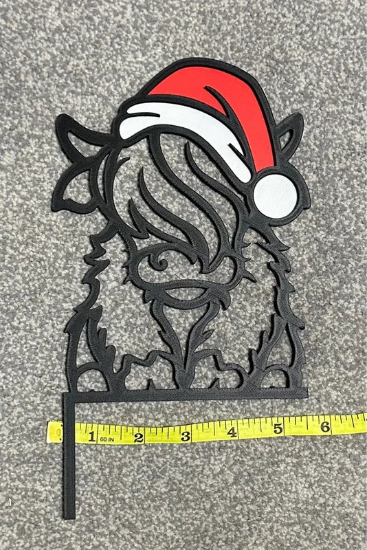 3D Printed Highland Cow Santa Door Corner | Christmas Decor | Festive Door Sign | Christmas Farmhouse Decoration | Gift