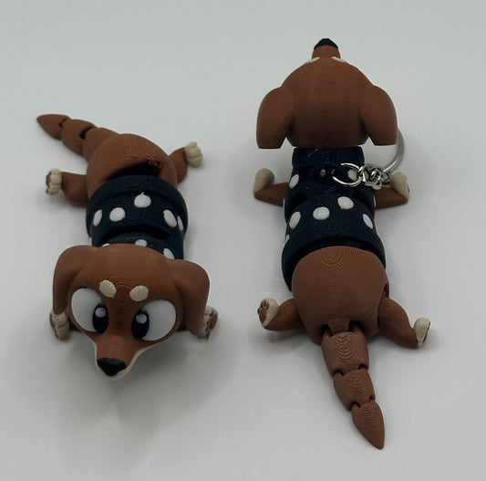 3D Printed Flexi Sausage Dog | Dachshund Fidget Toy | Cute Desk Buddy | Keychain | Keyring Gift for Dog Lovers