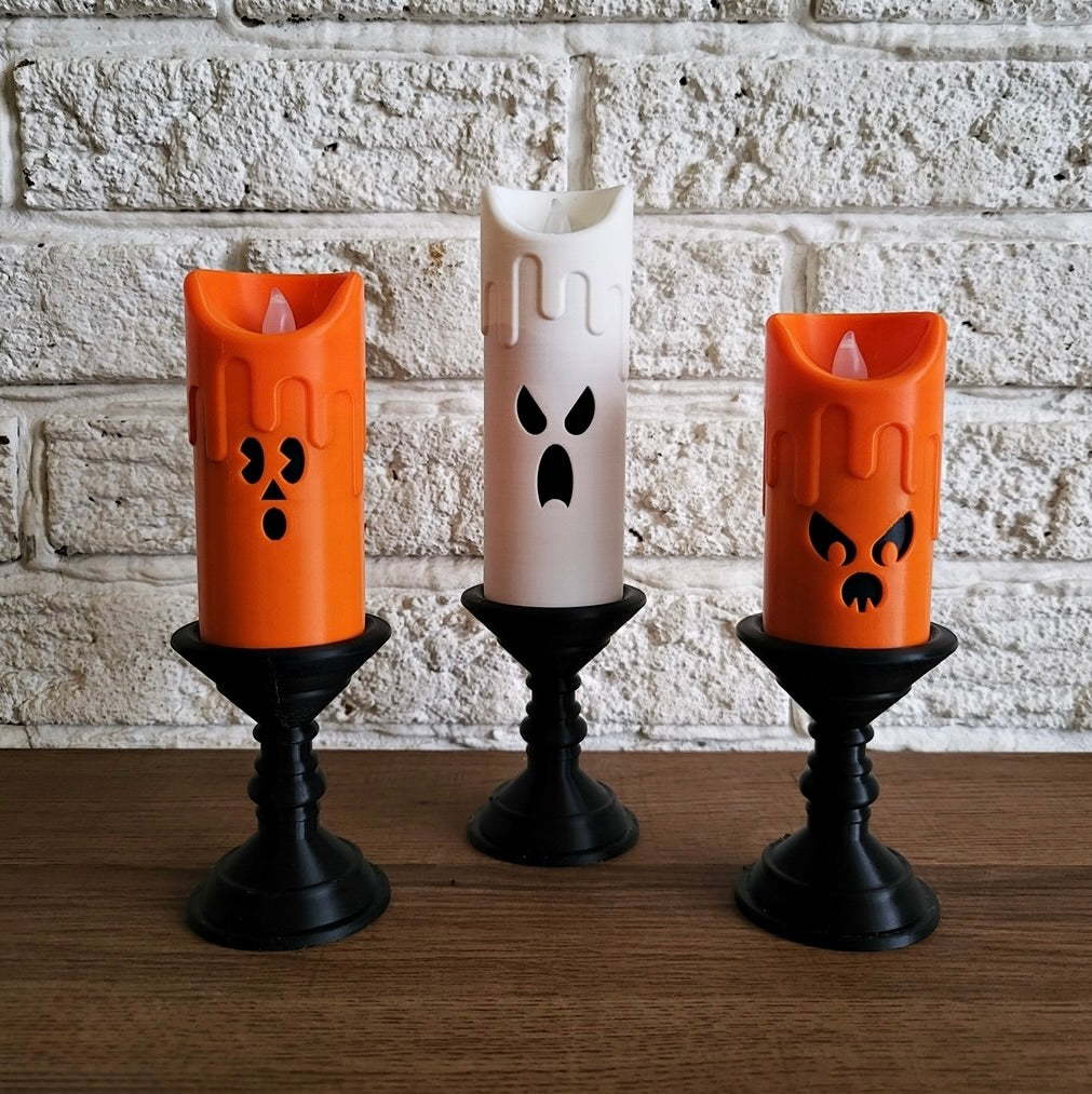 Halloween Spooky Candle Set | LED Flameless Candles | Halloween Home Decor | Trick or Treat Display | Pumpkin Ghost Decor
