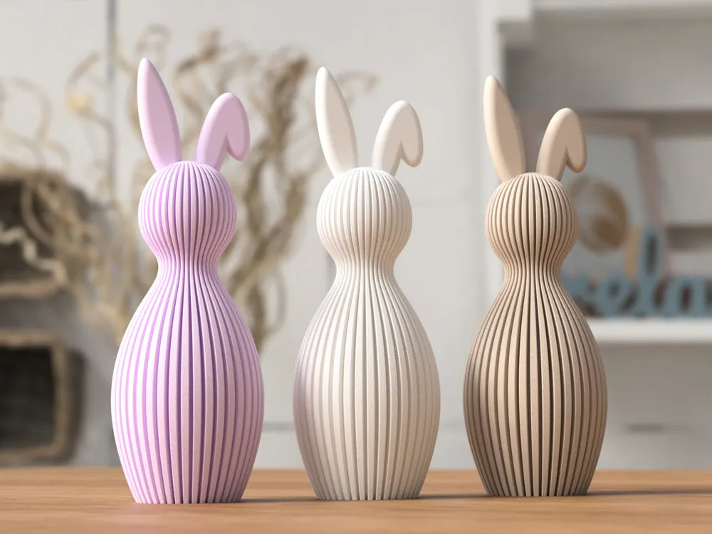Easter Folded Ear Bunny Japandi Decor | Minimalist Ribbed Rabbit Ornament | Modern Easter Decoration