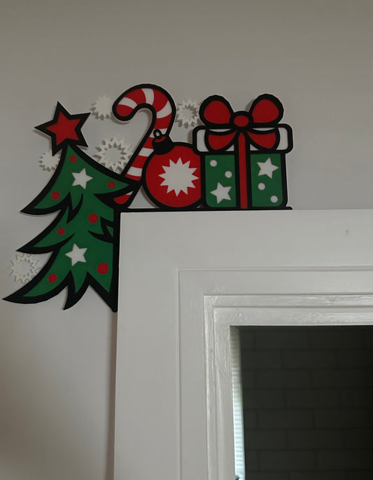 Christmas Door Corner Decoration | Xmas Tree Candy Cane Bauble & Present | Festive Door Frame Decor | 3D Printed Holiday Decoration