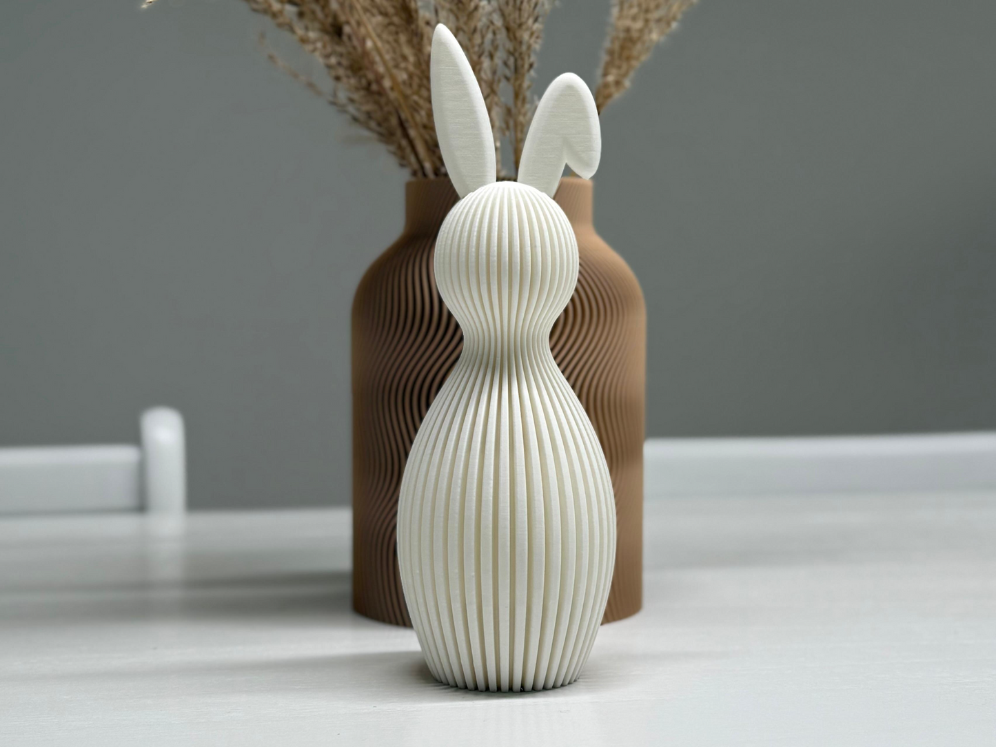 Easter Folded Ear Bunny Japandi Decor | Minimalist Ribbed Rabbit Ornament | Modern Easter Decoration