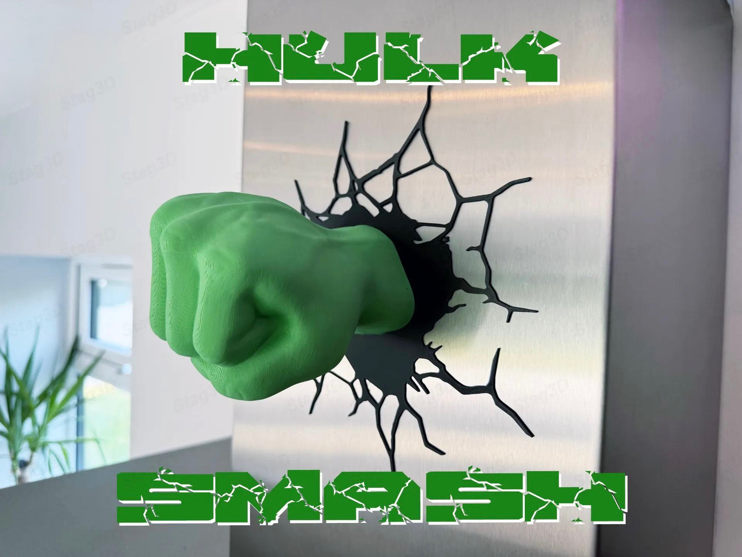Hulk Smash Wall Decor | 3D Wall Art | Superhero Room Decor | Hulk Fist Wall Mount | Magnetic Mount | Green