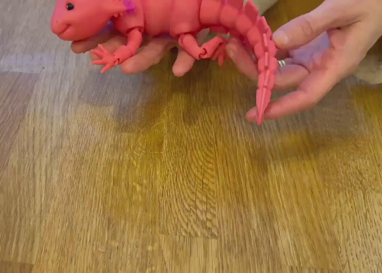 3D Printed Articulated Axolotl – Poseable and Fun | MatMires | Fidget | Avaiable in 3 sizes